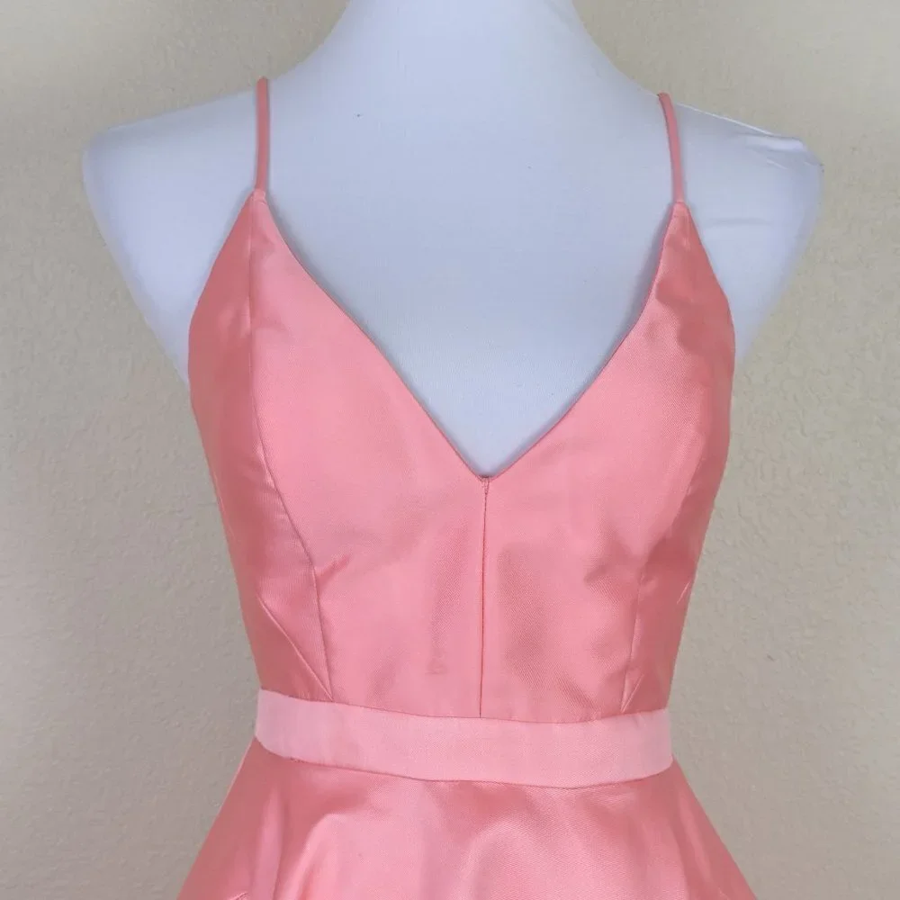 Sherri Hill 52821 V-Neck Ball Gown With Lace Up Back CORAL 4 - Picture 2 of 9